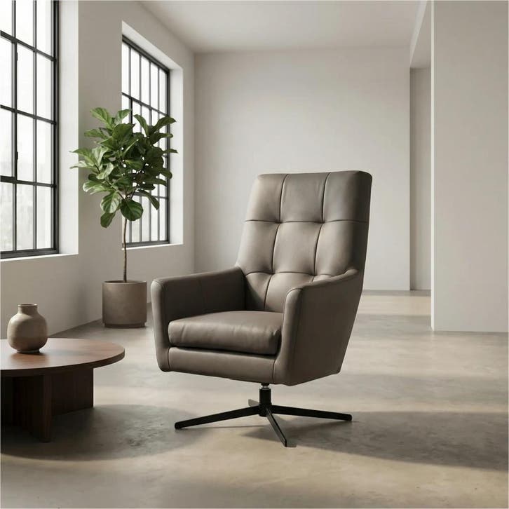 Set van 2 Leren draaifauteuils Central - Toledo Smog, Huis en Inrichting, Fauteuils, 75 tot 100 cm, 75 tot 100 cm, Nieuw, Leer
