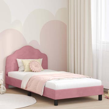 vidaXL Bedframe voor kinderen met hoofdbord Roze 90 x 200 cm, Huis en Inrichting, Verzenden, Nieuw, Stof
