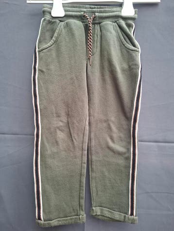 HEMA joggingbroek khaki groen zijstreep glitter maat 110/116, Gebruikt, Hema, Meisje, Broek