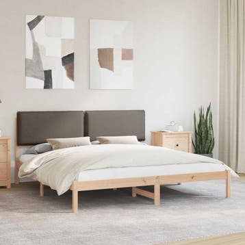 vidaXL Bedframe met Gevoerd Hoofdgedeelte Taupe 180 x 200 cm, Huis en Inrichting, Verzenden, Nieuw, Tweepersoons, Hout