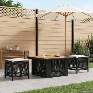 vidaXL Tuin eettafelset 3 st Beige en Crème poly rattan, Tuin en Terras, Verzenden, Nieuw, Rotan, 3 zitplaatsen
