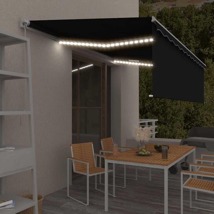 vidaXL Luifel handmatig uittrekbaar met rolgordijn LED 5x3 m, Tuin en Terras, Zonneschermen, Nieuw, Verzenden