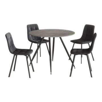 Eetkamerset Fitjar Ø100 cm met stoelen Lexnitz 5-delig [en.c, Verzenden, Nieuw