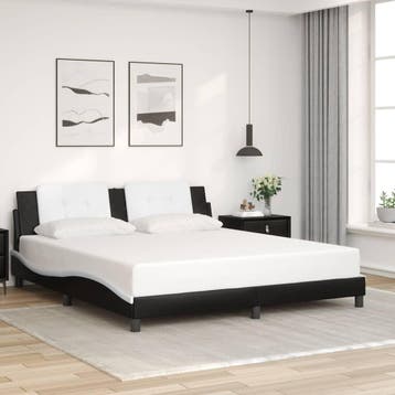 vidaXL Bedframe zonder matras Zadar kunstleer zwart en wit, Overige materialen, Eenpersoons, Verzenden, Wit