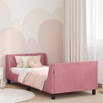 vidaXL Bedframe voor kinderen met hoofdbord Roze 90 x 200 cm, Huis en Inrichting, Verzenden, Nieuw, Stof