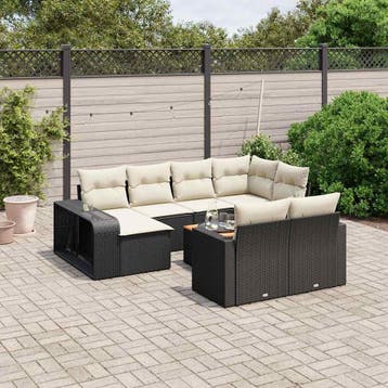 vidaXL 11-delige Loungeset met kussens poly rattan zwart, Verzenden, Nieuw, Loungeset