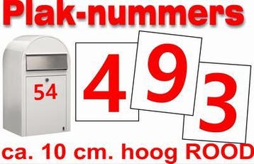 Huisnummer sticker Container sticker ROOD 10cm hoog, Nieuw