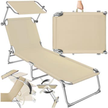 Ligbed 4-niveaus met hoofdkussen - beige, Tuin en Terras, Tuinsets en Loungesets, Verzenden, Nieuw