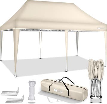 Partytent - Opvouwbaar - 3x6m - Paviljoen - Easy up - Beige, Tuin en Terras, Verzenden, Zo goed als nieuw