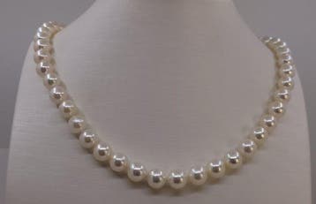 Halsketting Zilver, 8x8,5 mm Heldere Akoya parels, Nieuw