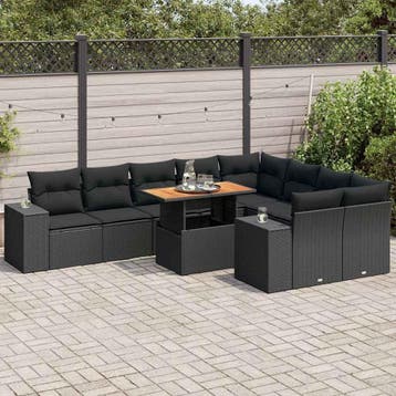vidaXL 10-delige Loungeset met kussens poly rattan acacia, Verzenden, Nieuw, Loungeset