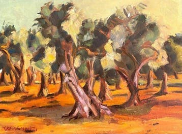 Carlo Monti (1928-2019) - Ulivi in Puglia (1986), Antiek en Kunst, Kunst | Schilderijen | Klassiek