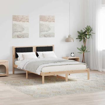 vidaXL Bedframe met Gevoerd Hoofdgedeelte Zwart 135 x 190 cm, Bruin, Verzenden, Nieuw, Twijfelaar