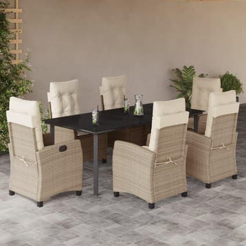 vidaXL 7-delige Tuinset met kussens poly rattan beige, Verzenden, Nieuw, 6 zitplaatsen, Tuinset