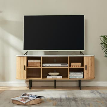 TV meubel Tvedestrand 140x40x55 cm marmer wit en naturel [en, Verzenden, Nieuw