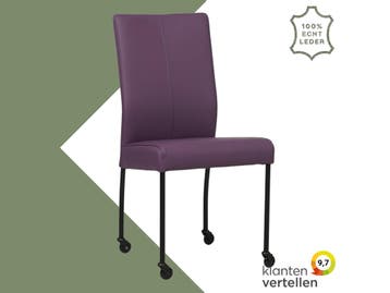 Leren eetkamerstoel Comfort met wieltjes - Toledo Aubergine, Huis en Inrichting, Stoelen, Overige kleuren, Nieuw, Leer, Ophalen of Verzenden