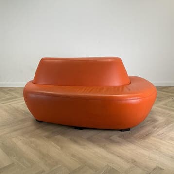 wachtkamerbank -  sofa, leer - oranje - Gratis Bezorging, Ophalen of Verzenden, Gebruikt