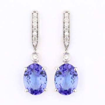 Oorbellen - 14 karaat Witgoud - 2.44ct. tw. Tanzaniet -, Nieuw