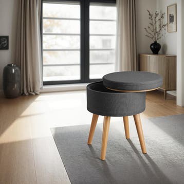 Hocker Yara gestoffeerd in linnenlook 300kg met opbergruimte, Verzenden, Nieuw