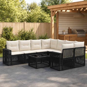 vidaXL Tuinbankenset 9 st Zwart poly rattan, Huis en Inrichting, Verzenden, Nieuw