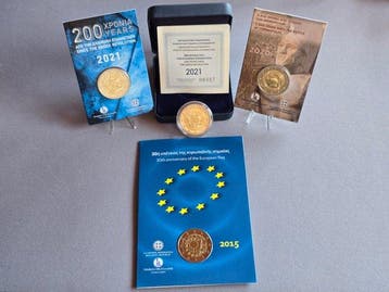 Griekenland. 2 Euro 2015/2021 (4 coins) Proof + BU (Zonder