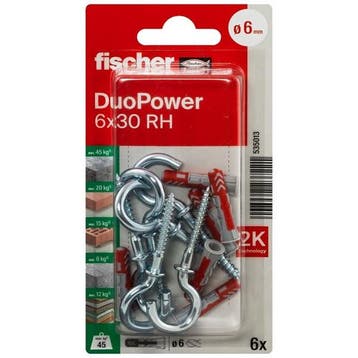 Universele plug met ronde haak | Fischer DuoPower | 6 stuks, Verzenden, Nieuw