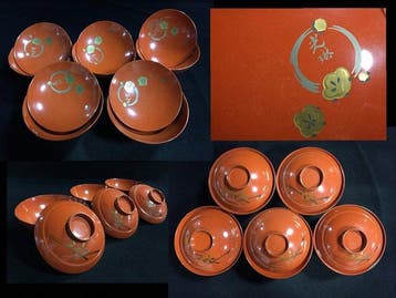 Wajima lacquerware / Japanese Vintage Wooden Bowl / Set of 5