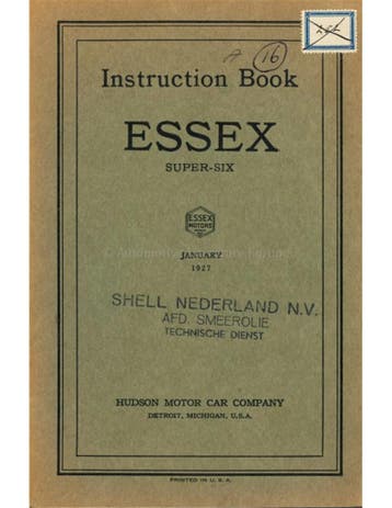 1927 ESSEX SUPER SIX INSTRUCTIEBOEKJE ENGELS
