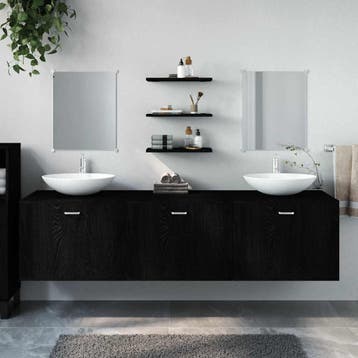 vidaXL 6-delige Badkamermeubelset bewerkt hout zwart, Verzenden, Nieuw, Overige typen