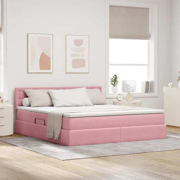 vidaXL Opslag bed met hoofdeinde Roze 160 x 200 cm Fluweel, Huis en Inrichting, Verzenden, Nieuw, Tweepersoons, Stof