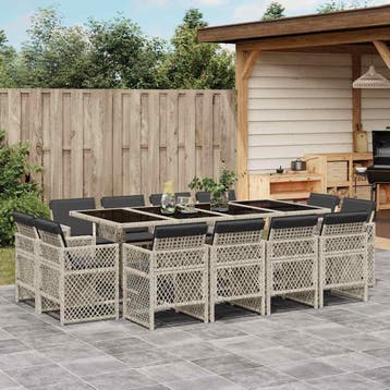 vidaXL 13-delige Tuinset met kussens poly rattan lichtgrijs, Verzenden, Nieuw, 2 zitplaatsen, Tuinset