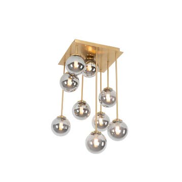 Smart plafondlamp goud met smoke glas 9-lichts incl. 9 Wifi, Verzenden, Nieuw, Glas