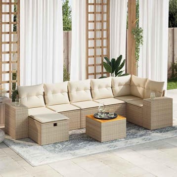 vidaXL 8-delige Loungeset met kussens poly rattan beige, Verzenden, Nieuw, Loungeset