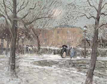 Duitse school (XX) - Winters stadstafereel (Düsseldorf)
