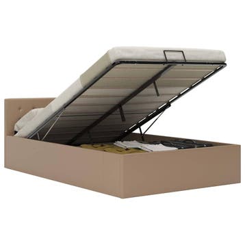 vidaXL Bedframe met opslag hydraulisch kunstleer cappuccino, Overige materialen, Bruin, Verzenden, 140 cm