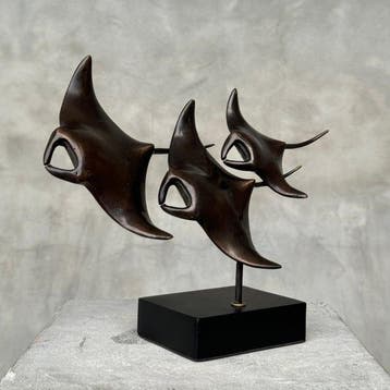 sculptuur, Bronze sculpture of a Manta Ray family - Bronze -