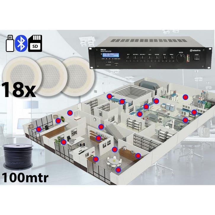 18x Adastra Speakers + 100 Volt Versterker USB/SD/FM, Audio, Tv en Foto, Luidsprekers, Overige typen, Nieuw, Overige merken, Verzenden