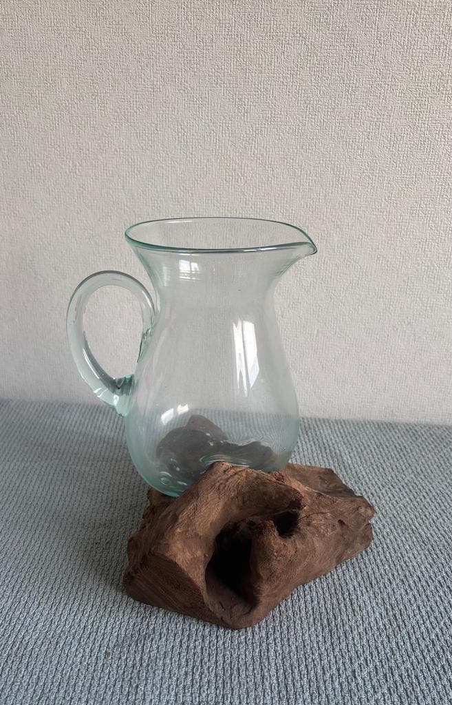 Gesmolten glas op hout, Huis en Inrichting, Woonaccessoires | Kandelaars en Kaarsen, Bruin, Nieuw, Hout, Kandelaar, Verzenden