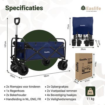 EasLife Bolderkar - Opvouwbaar - Bolderwagen - met Regen, Ophalen of Verzenden, Nieuw