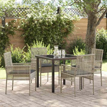 vidaXL Tuin eettafelset met kussen 5 pcs Lichtgrijs poly, Verzenden, Nieuw, Rotan, 5 zitplaatsen