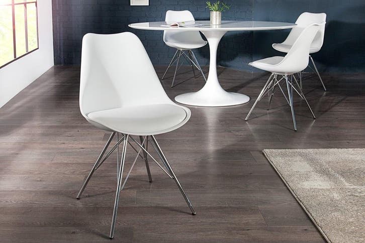 Retro stoel SCANDINAVIA MEESTERSTUK wit met verchroomd, Huis en Inrichting, Stoelen, Ophalen of Verzenden