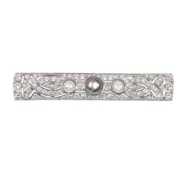 Broche Platina - 3.28ct. tw. Diamant (Natuurlijk) - Parel -