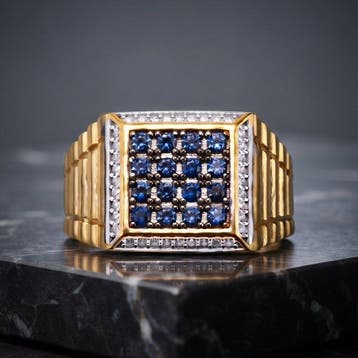 Zonder minimumprijs - Ring 18k goudverguld, Zilver Saffier -, Nieuw