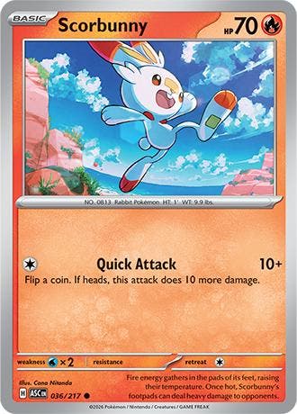 Scorbunny 036/217 Ascended Heroes, Ophalen of Verzenden, Nieuw, Losse kaart, Foil