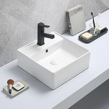 Wastafel Isabella 40x40x15cm mat wit met 1 kraangat en, Verzenden, Nieuw