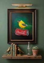 Sekar Rajagopal - Gelber Vogel auf Dose - Original-Ölgemälde