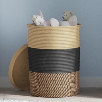 vidaXL Opbergmand met deksel Ø 37x50 cm katoen zwart en, Verzenden, Nieuw