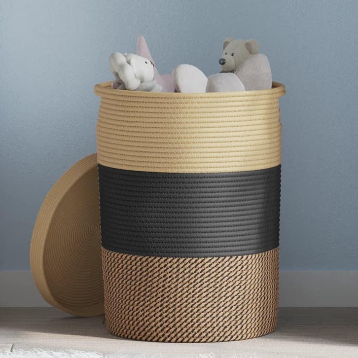 vidaXL Opbergmand met deksel Ø 37x50 cm katoen zwart en, Huis en Inrichting, Woonaccessoires | Schalen en Manden, Nieuw, Verzenden
