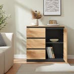 Commode Kyr met 80x40x75 cm zwart en eikenkleurig [en.casa], Verzenden, Nieuw