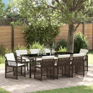 vidaXL Tuin eettafelset 9 pcs Bruin poly rattan, Verzenden, Nieuw, Rotan, Meer dan 8 zitplaatsen